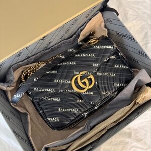Gucci x Balenciaga Calfskin Matelasse Logo Print Small GG Marmont Shoulder Bag